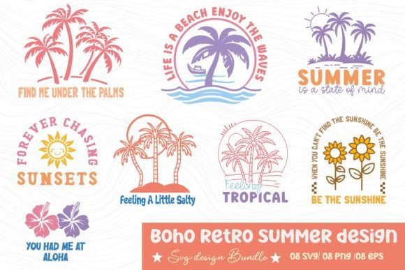 Boho Retro Summer Beach SVG Bundle